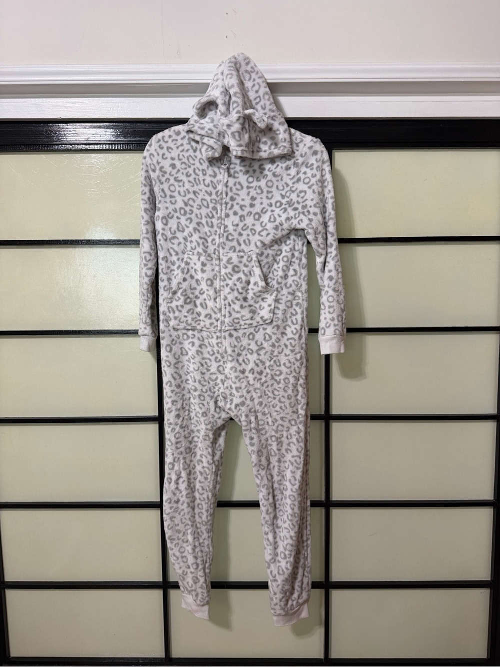 Cat & Jack Light Grey Leopard Hooded One-Piece Pajamas